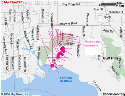 Map of Ocean Springs Hurricane Winds Research Area